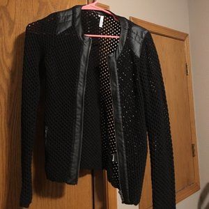 Studio Y Black Knit Jacket Faux Leather Detail